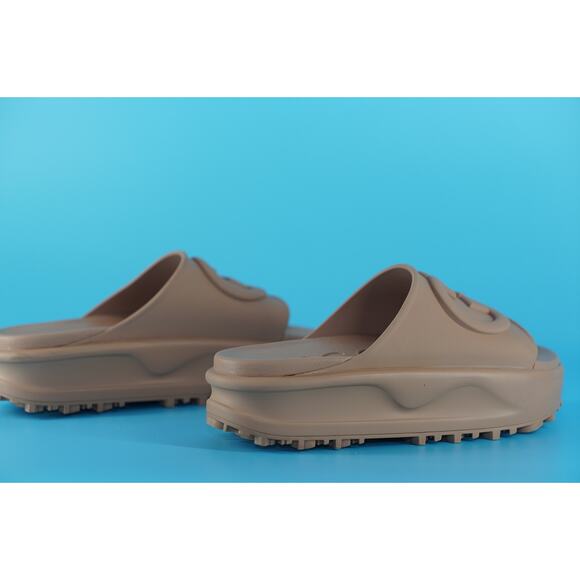 Gucci Miami GG Logo Rubber Slide Platform Mule Sandals Size 39 New $590 Camel - Picture 9 of 11